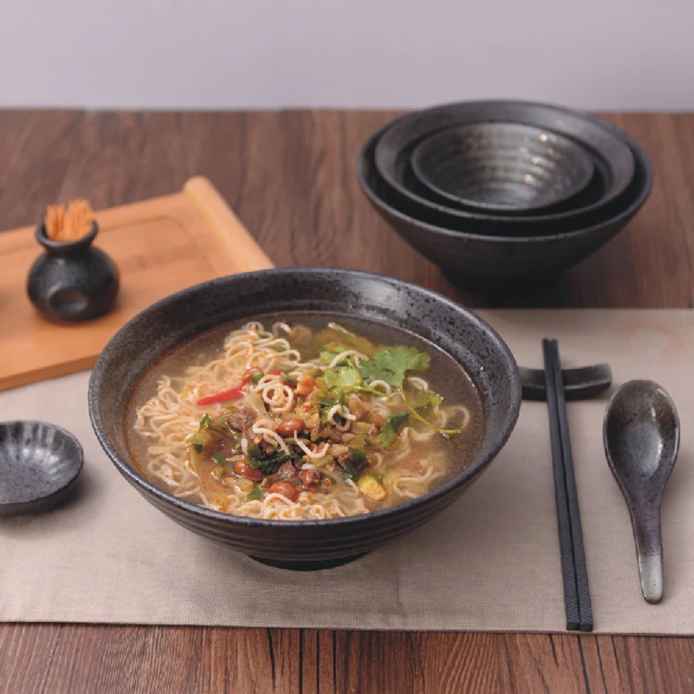 

Sturdy Ceramic Bowl Black Style for Noodles Salads Fruits Snacks Hot Dishes Home Kitchen Dining Serving Solution