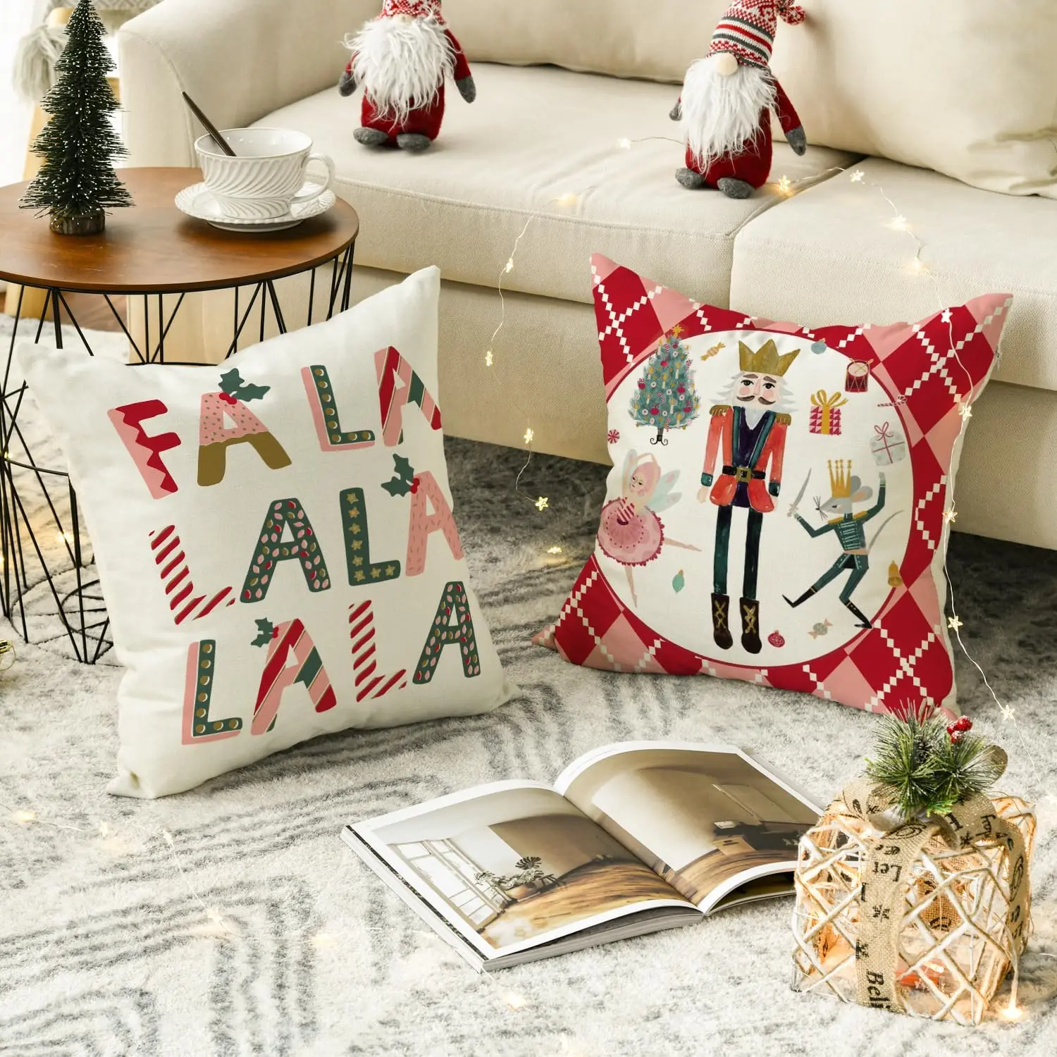 Merry Christmas Nutcracker Red Throw Pillow Covers, Winter Holiday Party Cushion Case Decoration for Sofa Couch 50X50