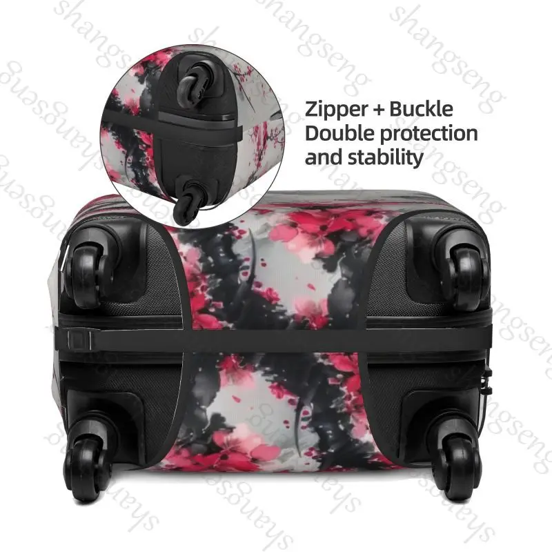 Juste de Protection artificiel astique pour Bagages, Peinture à Encre, Fleurs de Cerisier, Optiques, Fermeture Éclair Trempée, Sac, Valise, Chariot,