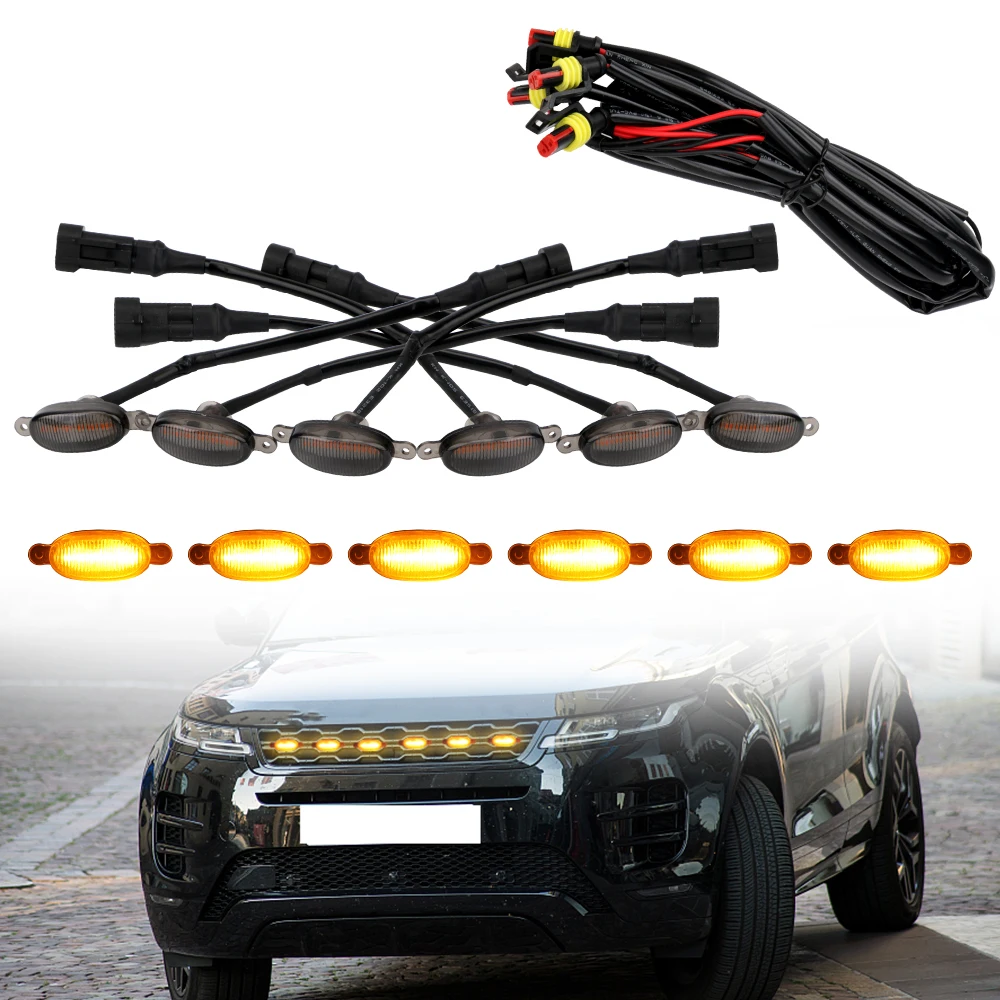 4/6X 12V24V LED Front Grille Running Lights Smoked Lens Amber Car Light For Modify Off-road Pickup Vehicles Eagle Eye 6 SMD 3030