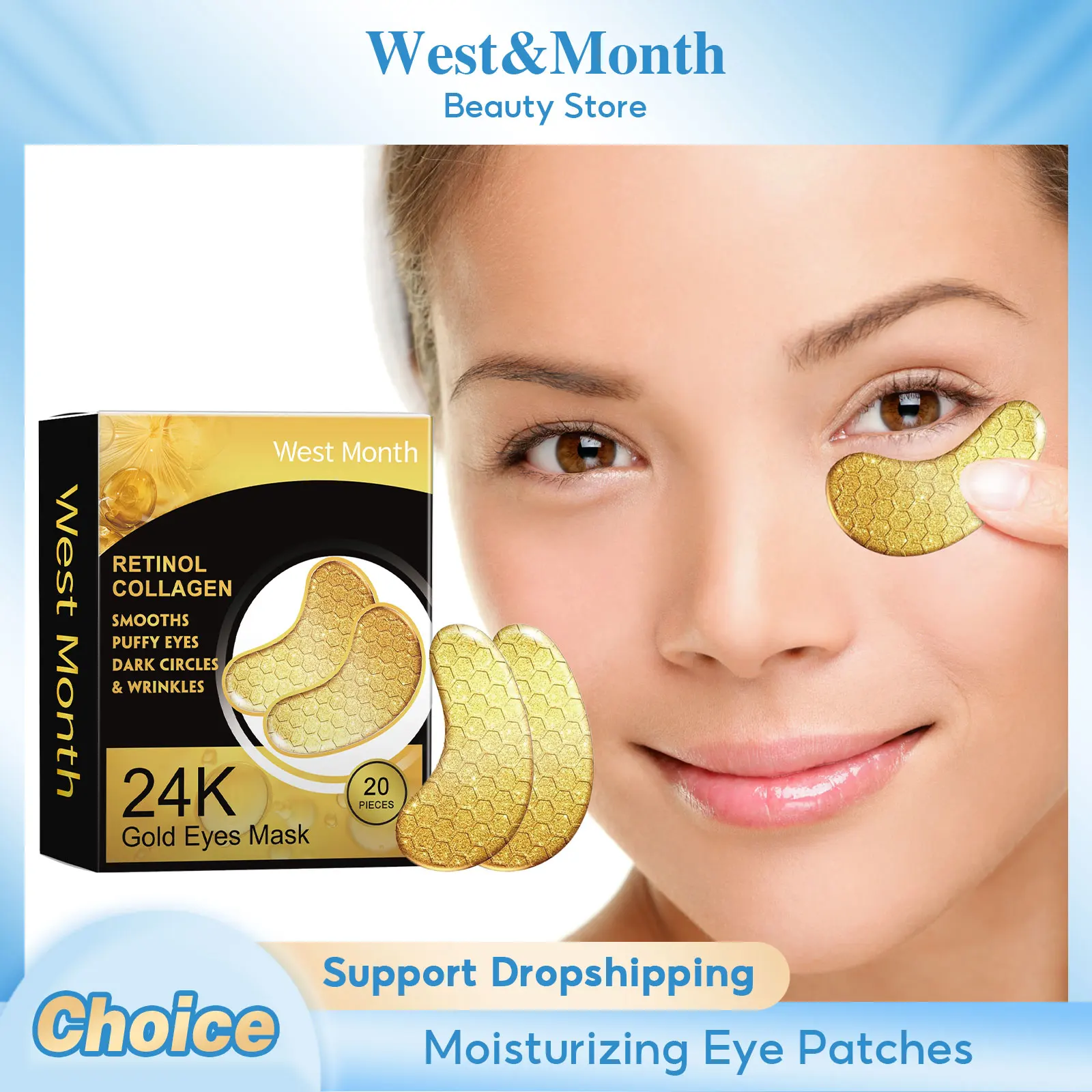 

24k Gold Eye Patches Fade Fine Line Eye Bags Anti-Puffiness Dark Circle Remover Moisturize Nourish Retinol Collagen Lifting Mask