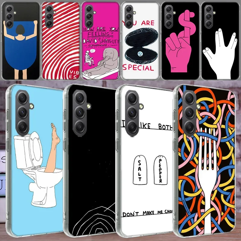 Abstract David Shrigley Cartoon Case For Phone Samsung Galaxy A12 A22 A32 A52 A52S A13 A23 A33 A53 A14 A24 A34 A54 5G A73 A42 A9