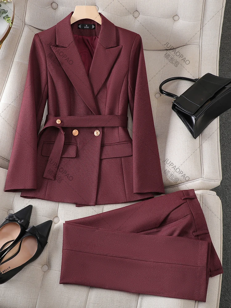 

Coffee Black Red Women Pant Suit Ladies Business Work Wear Formal 2 Piece Set Female Blazer Jacket And Trouser For Autumn Winter