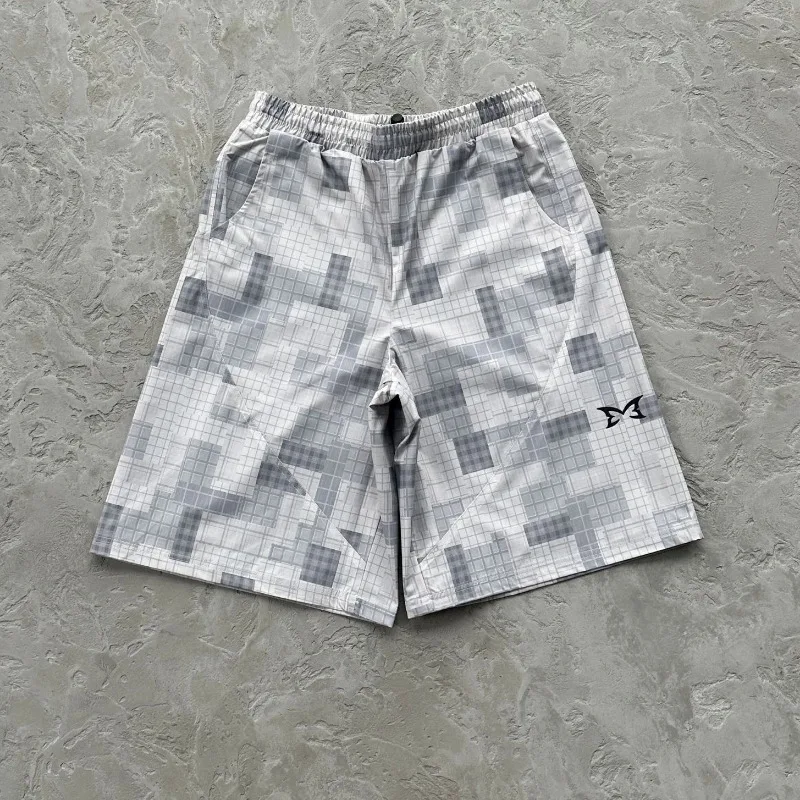 

Men's Plaid Mertra Sport Shorts Jacket Windproof Waterproof Short-pants Retro Street Hip Hop Style Shorts