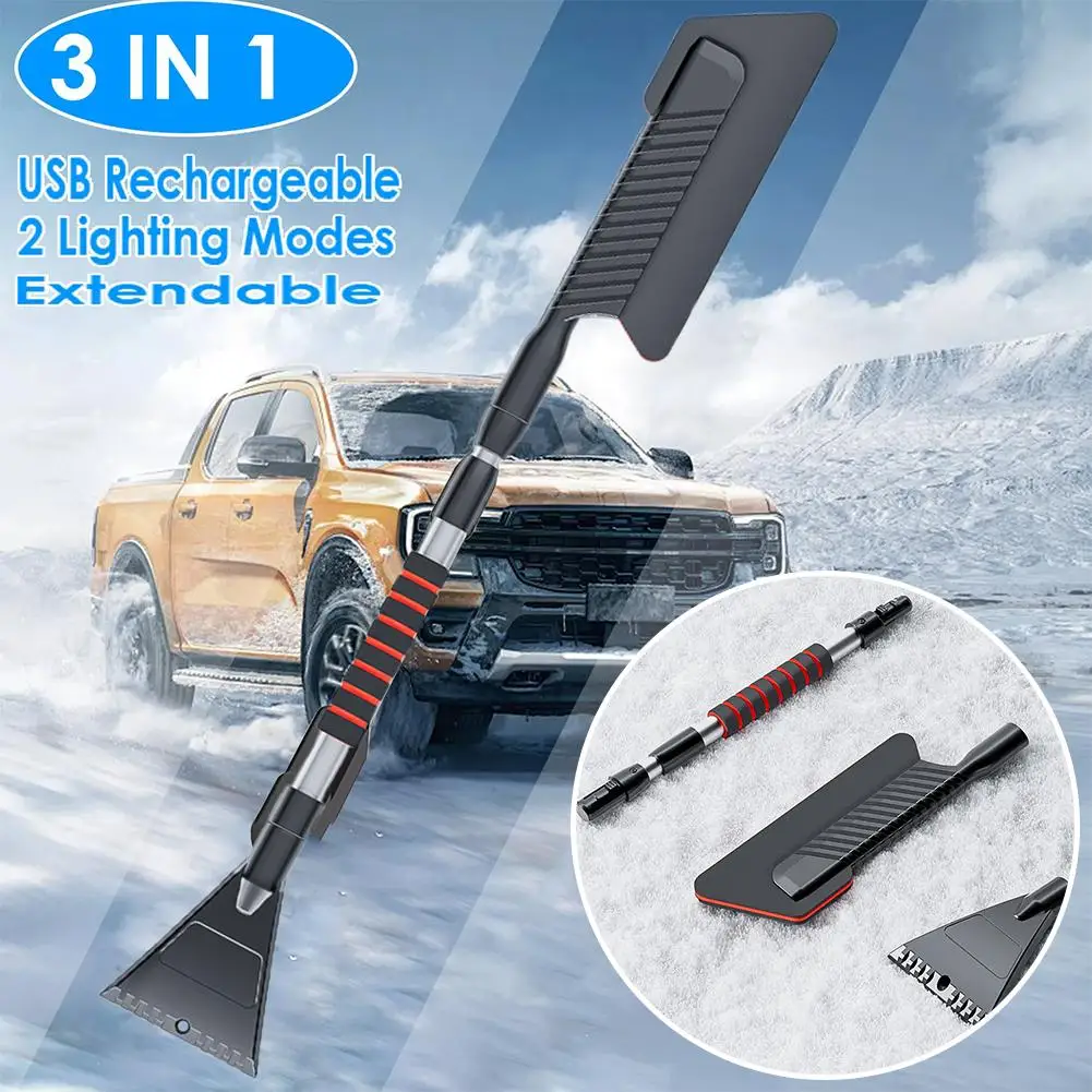 3 In 1 Extendable Ice Scraper Multifunctional Detachable Snow Brush Front Windshield Ice Scraping Defrost Broom Car Accessories