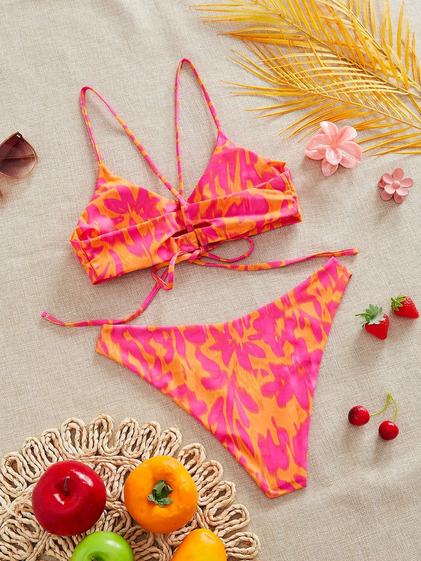 

Беспроводной треугольный купальник-бикини с завязками для женщин, летняя пляжная одежда