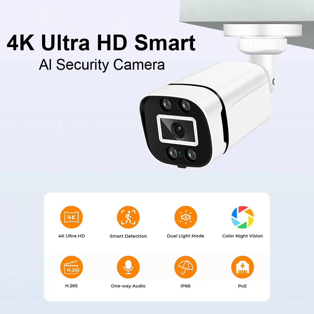 SANSCO 4K 8MP kamera IP POE AI wykrywanie twarzy kamery bezpieczeństwa CCTV H.265 2K 4MP zewnętrzny monitoring Audio wideo Onvif TSEye