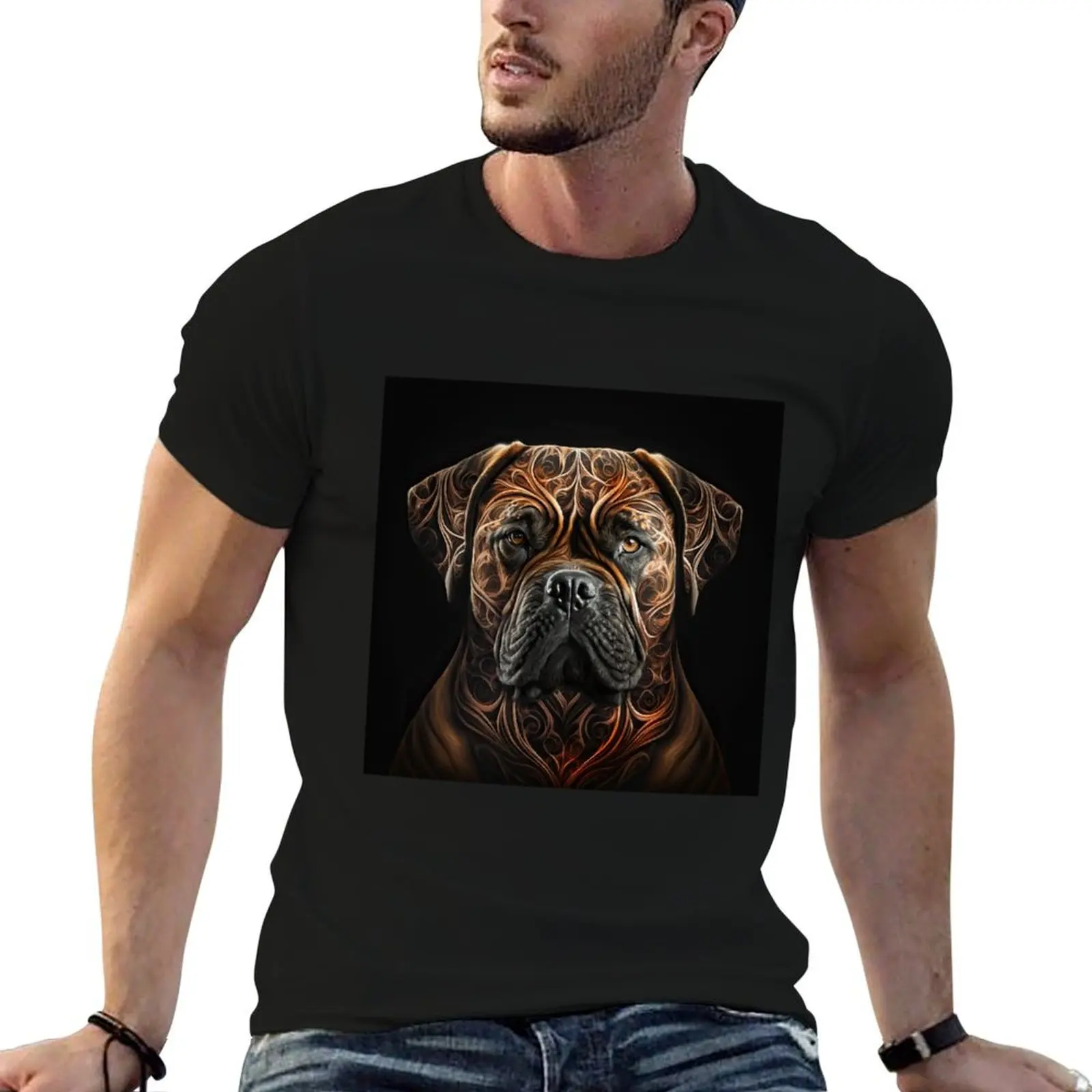 Camiseta con diseño fractal de Bullmastiff, camisetas para hombre, camisetas gráficas con estampados