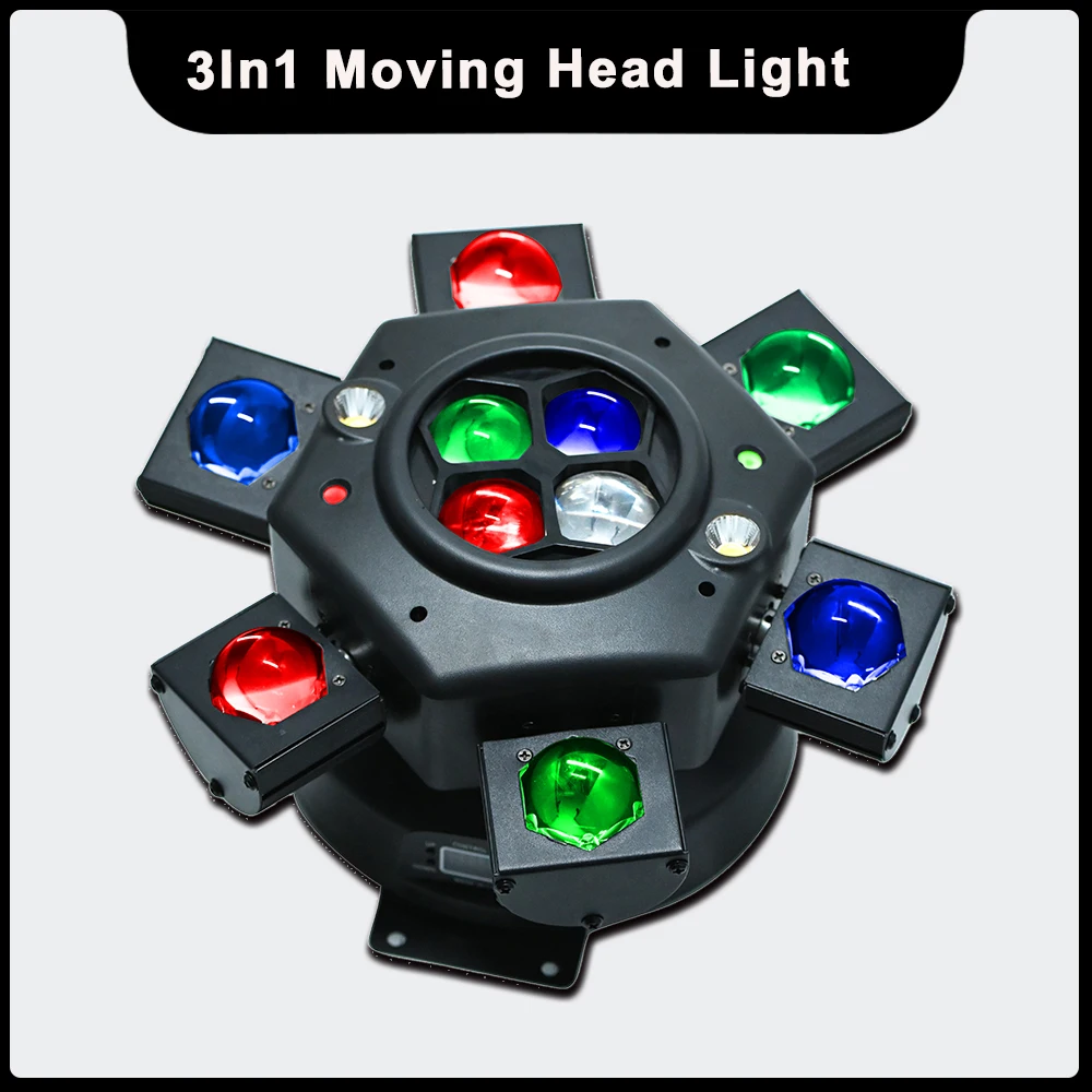 

YUER Six-arm Beam LED Laser Strobe Moving Head Light DMX 512 Control DJ Disco Bar Wedding Party Club Stage Effect Lighting