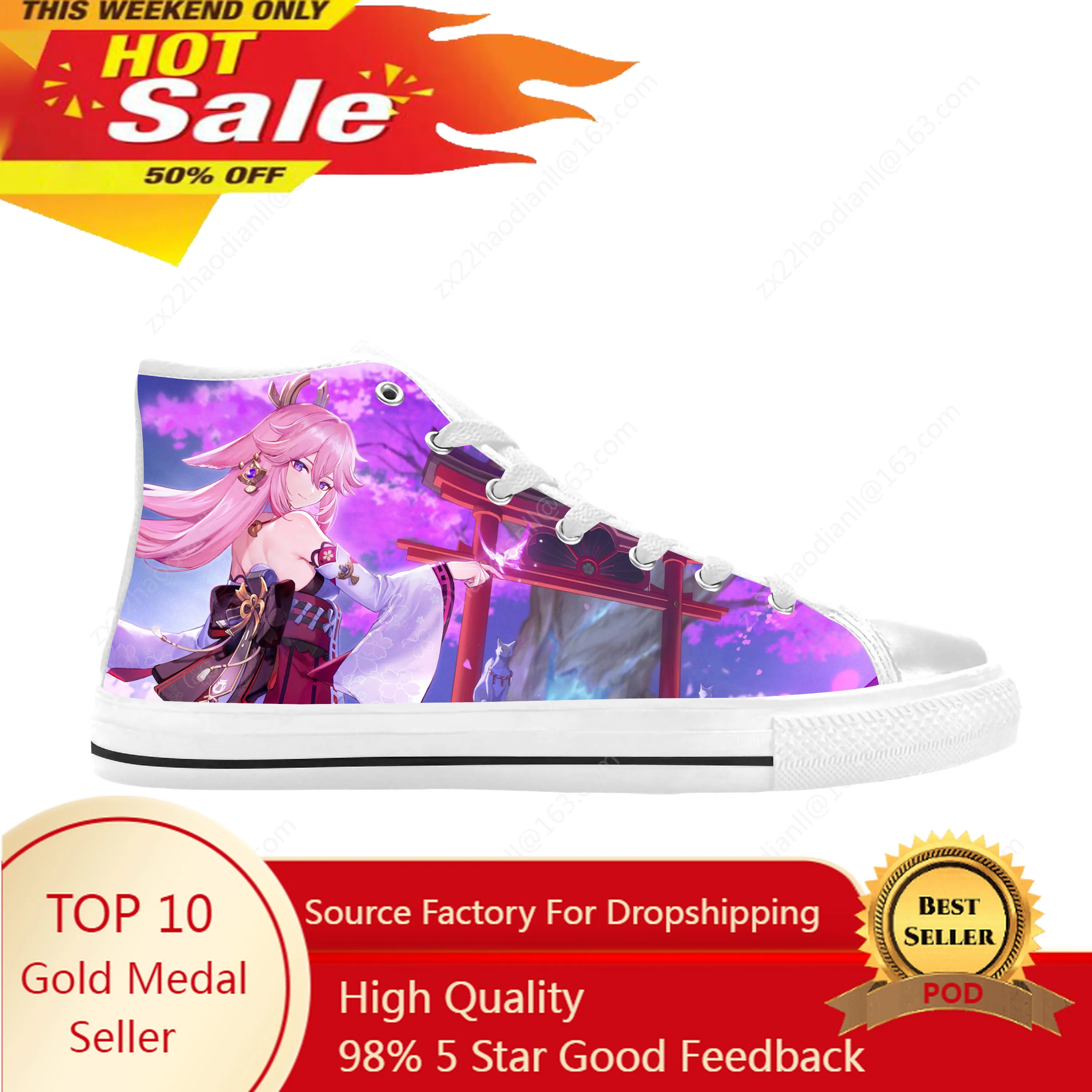 

Anime Manga Cartoon Genshin Impact Yae Miko Guuji Casual Cloth Shoes High Top Comfortable Breathable 3D Print Men Women Sneakers