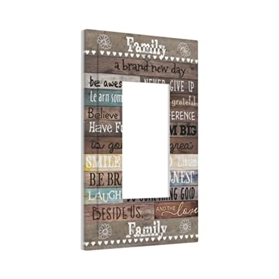 Single GFCI/Decorator Rocker Light Switch Wall Plate Cover Family Home Inspirational Quotes Rule Cabin Barn Wood Decorative One