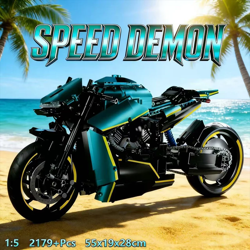 En STOCK MOC técnico 1:5 motocicleta deportes bloques de construcción de automóviles ladrillos modelo de ensamblaje juguetes para niños conjunto de regalo de cumpleaños