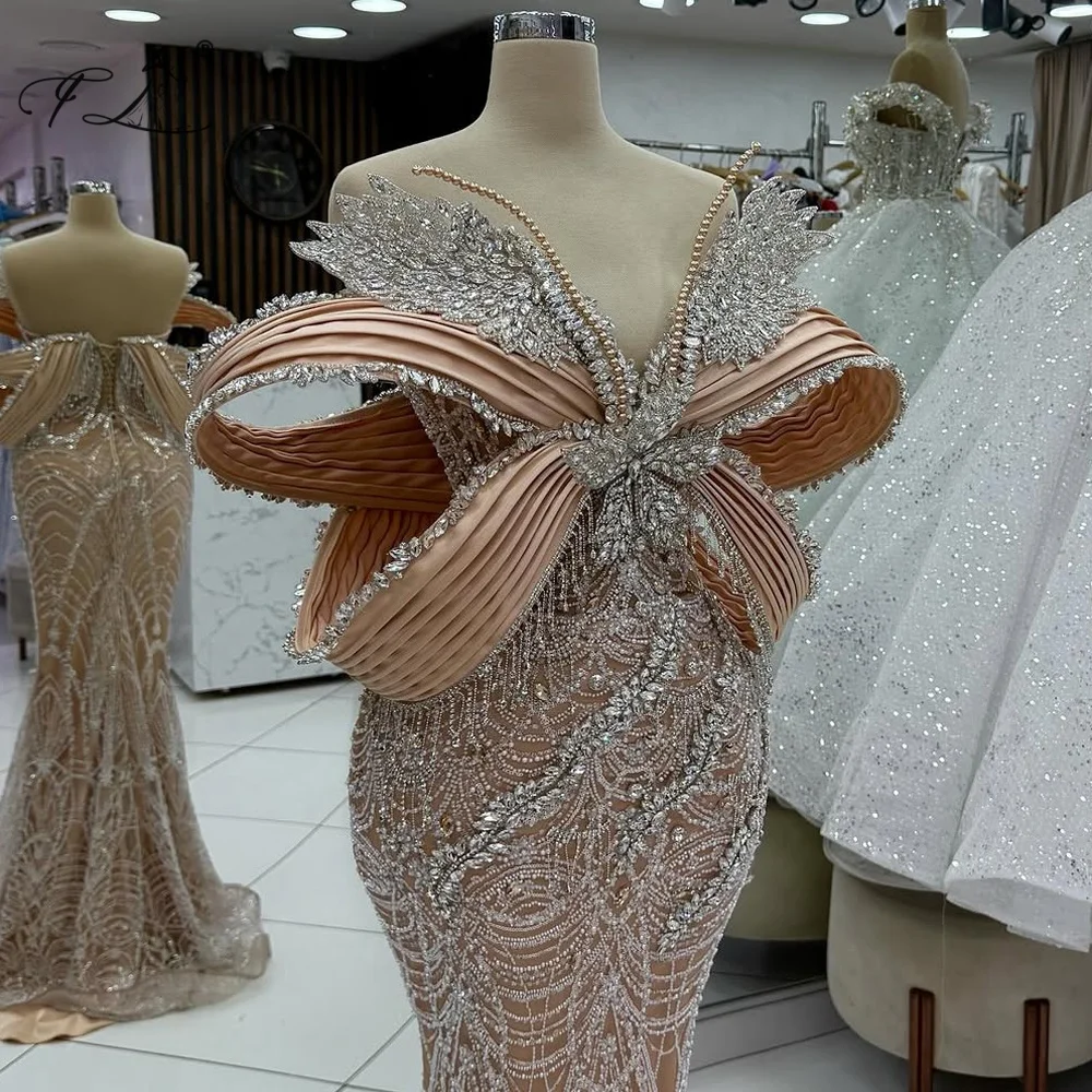 

Butterfly Shaped Crystal Flower Evening Dress Luxurious Mermaid Evening Dress Long Party Dress Tulle Satin Evening Dress