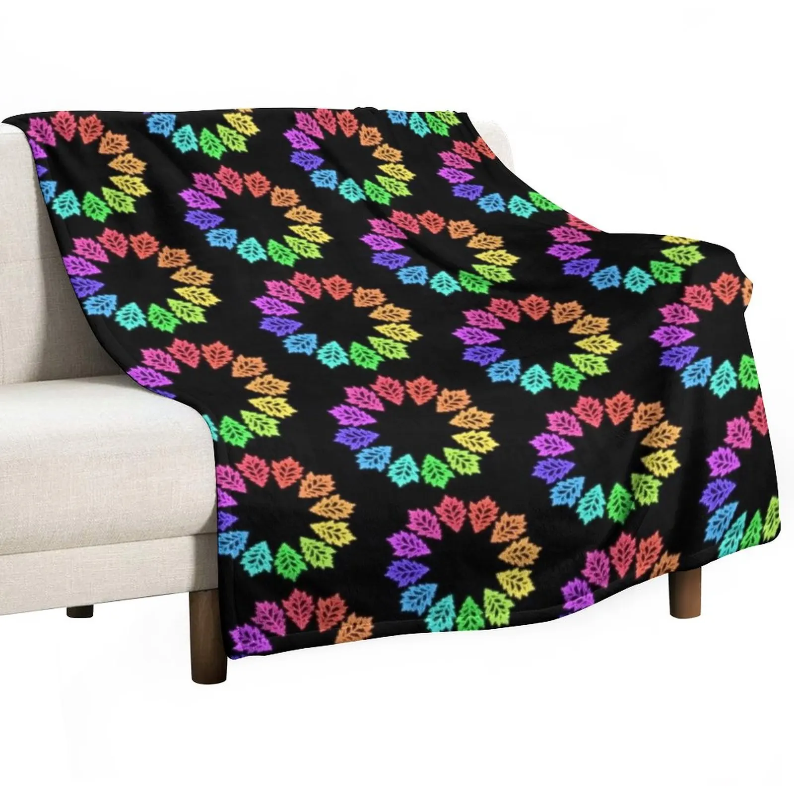 Rainbow Neon Light Oak Leaf Ring Throw Blanket Softest Decorative Sofa Soft Big Bed Blankets