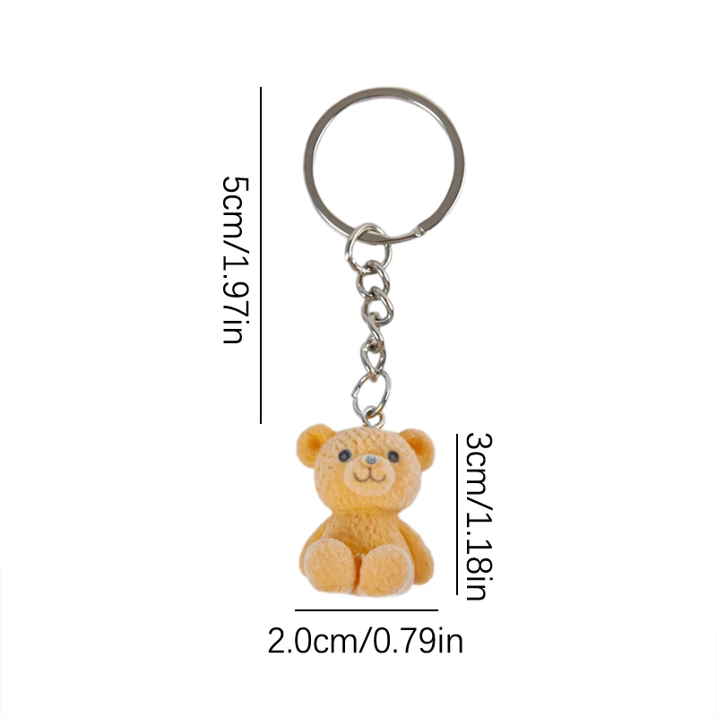 1PC 3D Cartoon Flocking Bear Keychain Bear Key Ring Animal Key Chains Souvenir Gifts For Women Men Car Keys DIY Jewelry