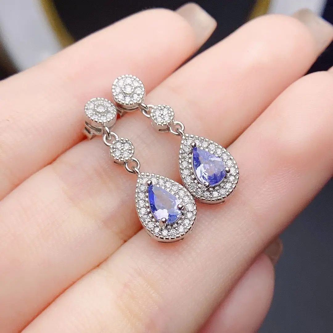 

ZECAA Tanzanite Jewelry Woman Tanzanite Drop Earrings With Natural Tanzanite Gemstone 4*6mm Lady Silver Drop Earrings For Gift