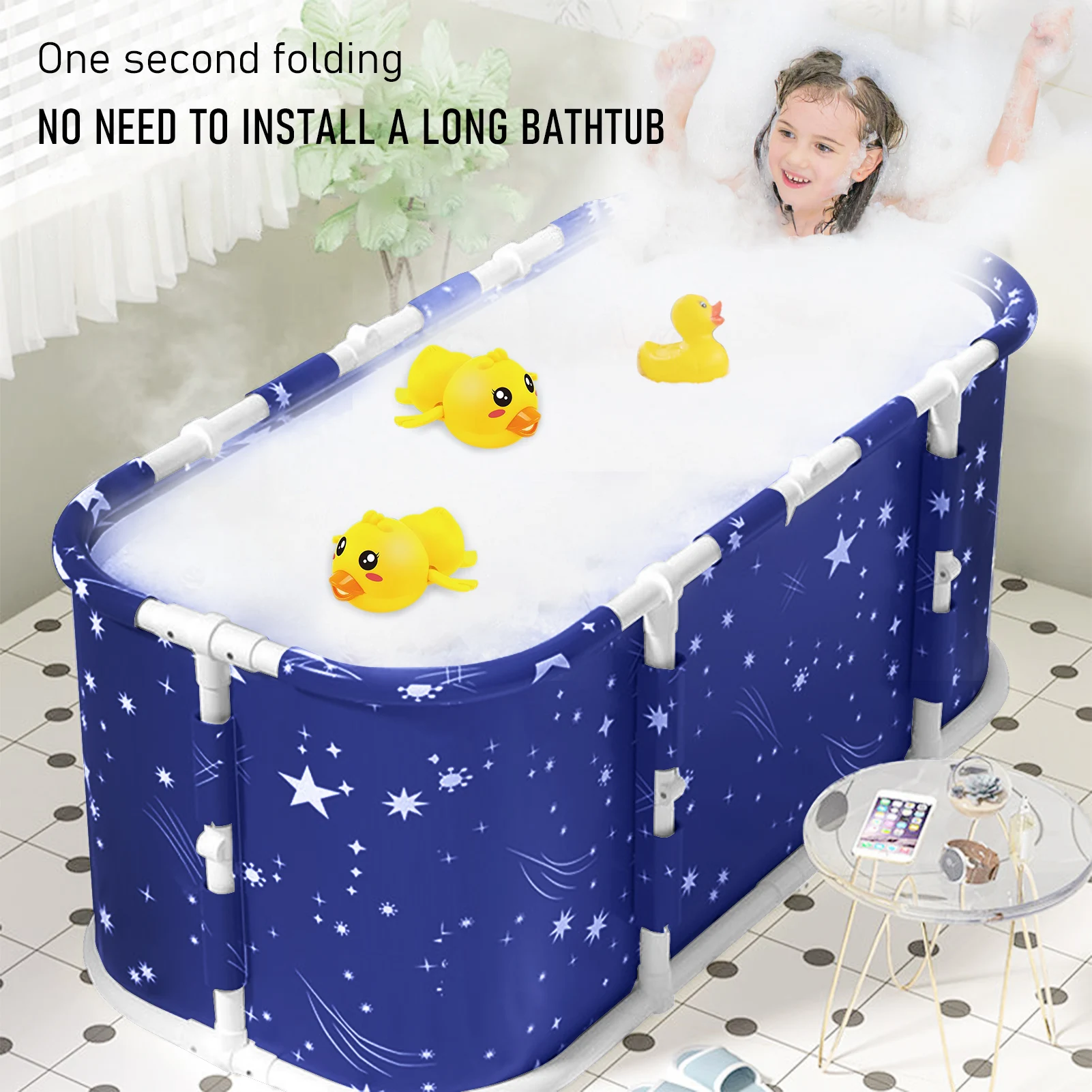 Portable Folding Bathtub Adult Children Swimming Pool Large Plastic Bathtub Bath Bucket Insulation Bathing Family Soaking Tub