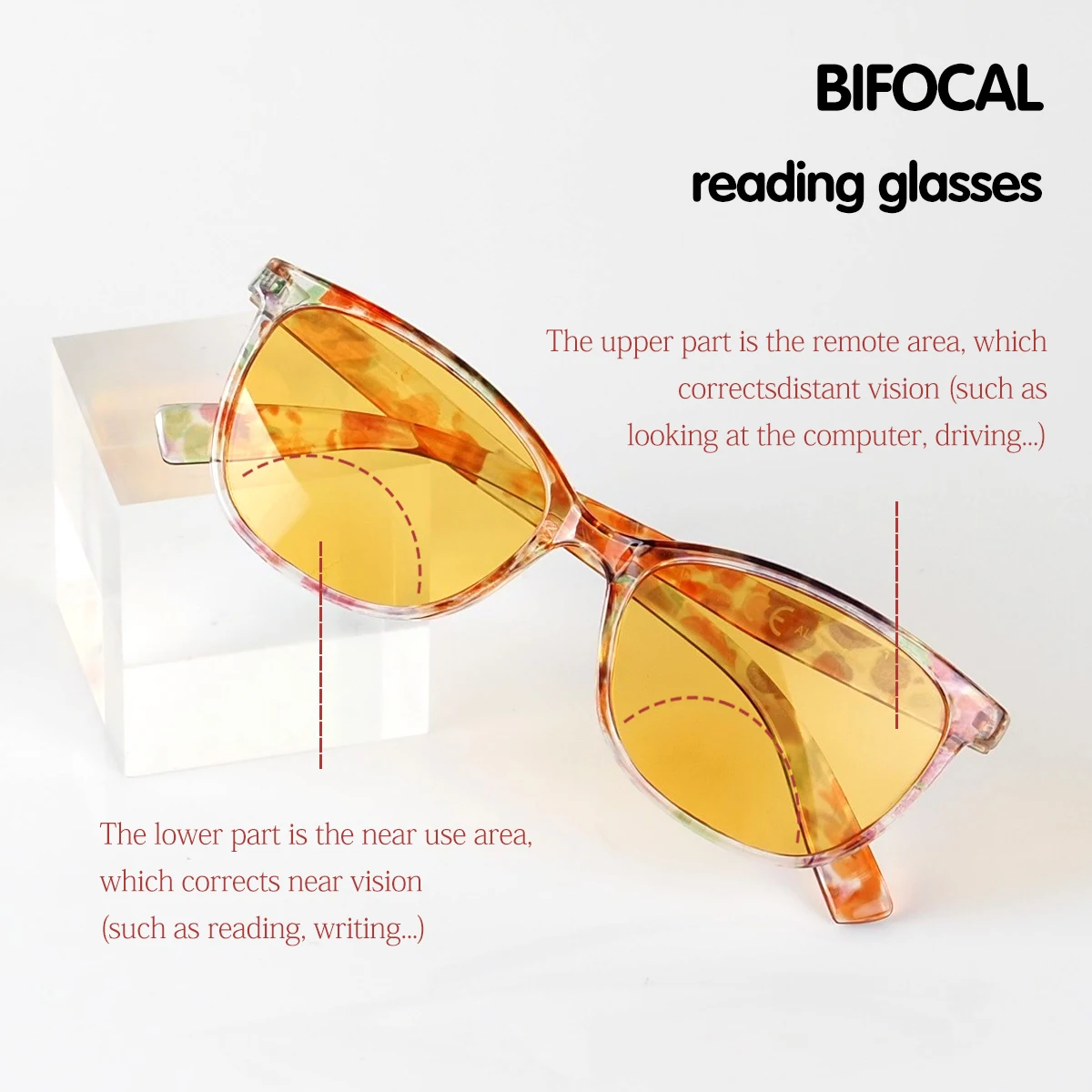 Bifokale Lesebrille, Nachtsicht-Gelbe Presbyopie-Gläser, Klare Sicht, Unisex.
