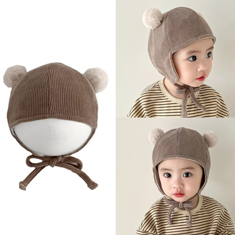 

Cartoon Solid Color Baby Hat Pom Pom Beanie Cap for Infants Boy Girls Soft Breathable Corduroy Hat for 6M to 1Y