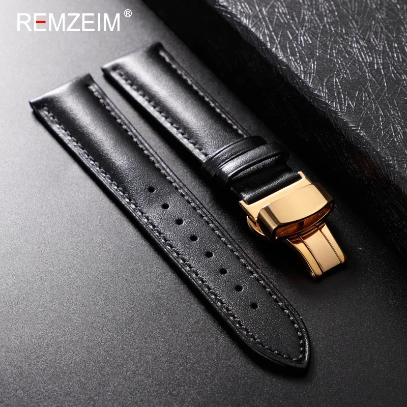 Leather Watchband 18mm 20mm 22mm Men's and Women's Replacement Casual Strap With Automatic Butterfly Clasp Watch Strap