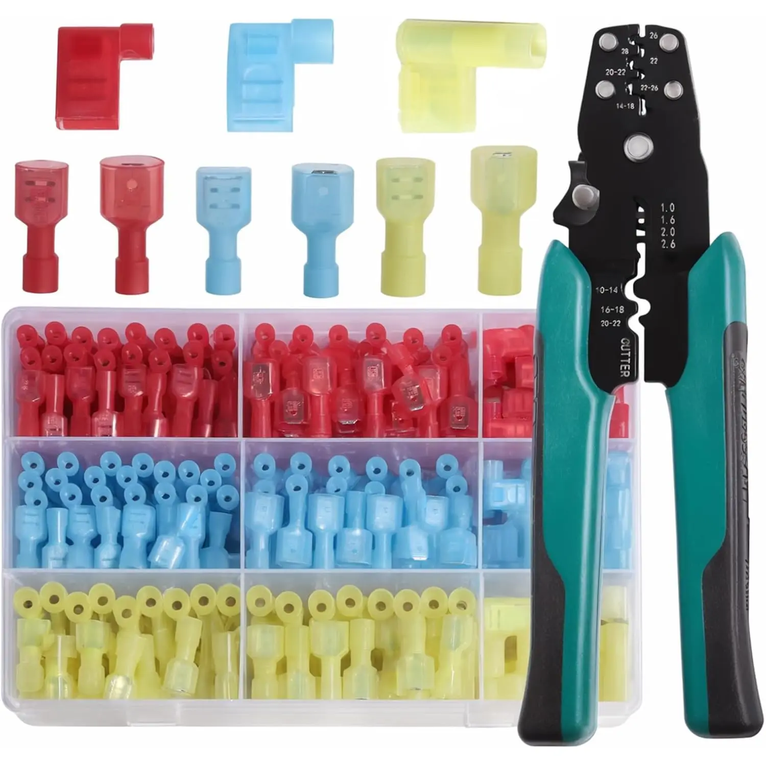 330Pcs Nylon Spade Connector Right Angle Kit Crimping Tool Quick Disconnect Electrical Car Insulated Wire Crimp 90 Degree Termin