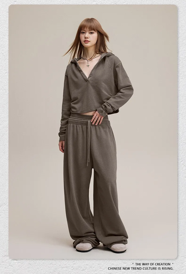 Damska bluzka w stylu retro, pikantna, inspirowana Feng Shui, postarzana, z dekoltem w serek, plisowana, krótka, z kapturem i długim rękawem.