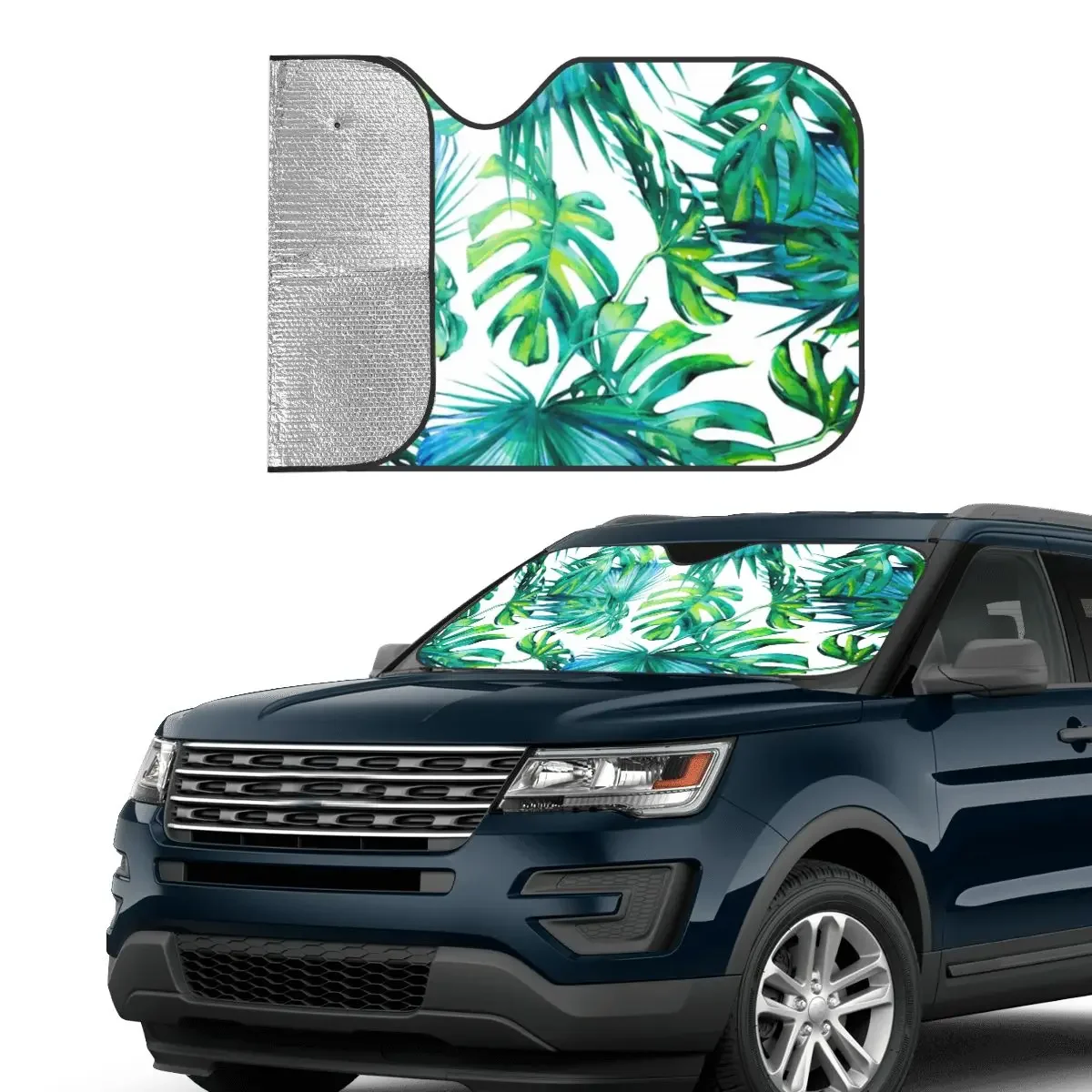 Leaves Monstera Palms Novelty Sunshade Windscreen 70x130cm Jungle Tropical Green Plant Foils Car Sunshade Front Window Cover