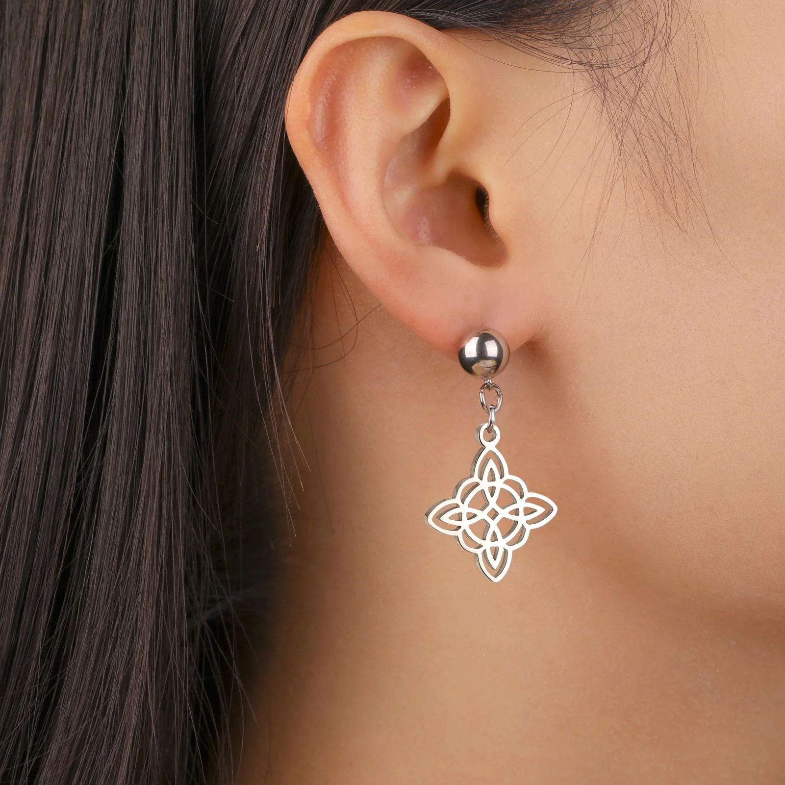 Irish Witch Knot Pendant Earrings Stainless Steel Women\'s Witchcraft Lucky Talisman Celtic Knot Jewelry Gift
