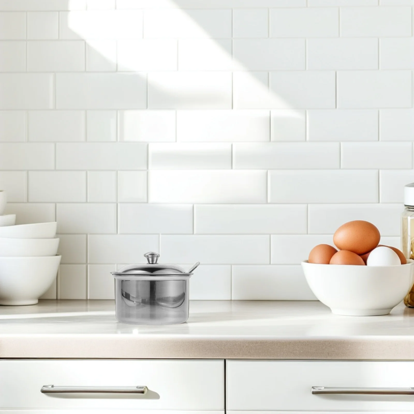 

Premium Stainless Steel Seasoning Jar with Lid and Spoon for Salt Pepper Sugar Spices Kitchen Countertop Condiment Pots Set