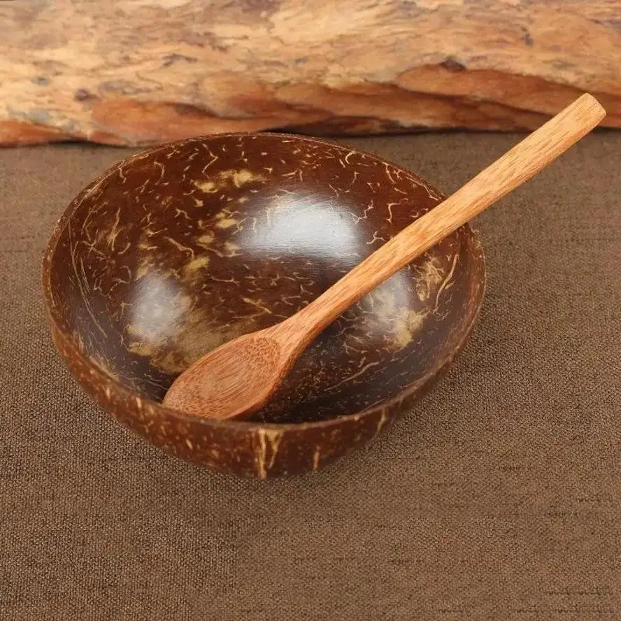 Natural Coconut Bowl Spoon Set Creative Coconut Shell Fruit Salad Noodle Rice Bowl Wooden Bowl Tableware Restaurant Kitchen