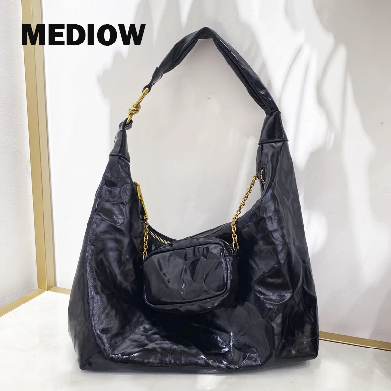 

MEDIOW England Style Hobos Bags For Women Luxury Designer Handbags And Purses 2024 New In PU Pleated Underarm Composite Shoulder