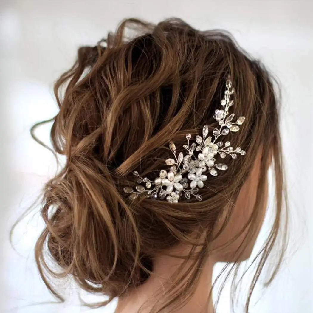 

Handmade Crystal Flower Hair Combs Clips Bridal Wedding Hair Accessories for Women Bride Headpiece Bridesmaid Jewelry