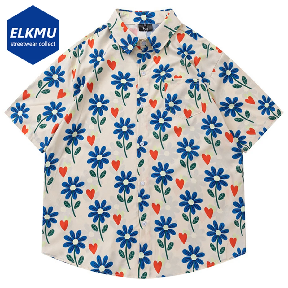 

Japanese Style Vintage Flower Shirts Men Summer Casual Loose Hawaiian Shirts Short Sleeve Button Up Blouse Harajuku Shirts Tops