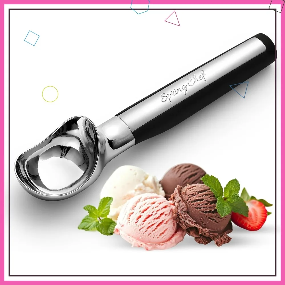 Cuchara de Metal Resistente para Helado - Apta para Lavavajillas, Cuchara Comercial para Helado, Gelato, Melón, Sundae - Negra
