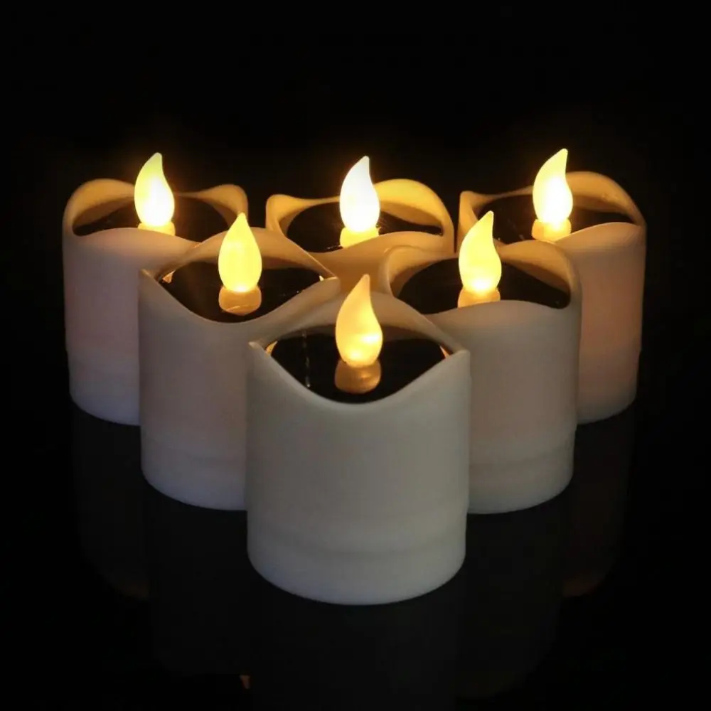 

6pcs Waterproof Solar Tea Lights Simulation Flameless Romantic LED Candle Lamp Flickering Warm Light Landscape Candle Lights