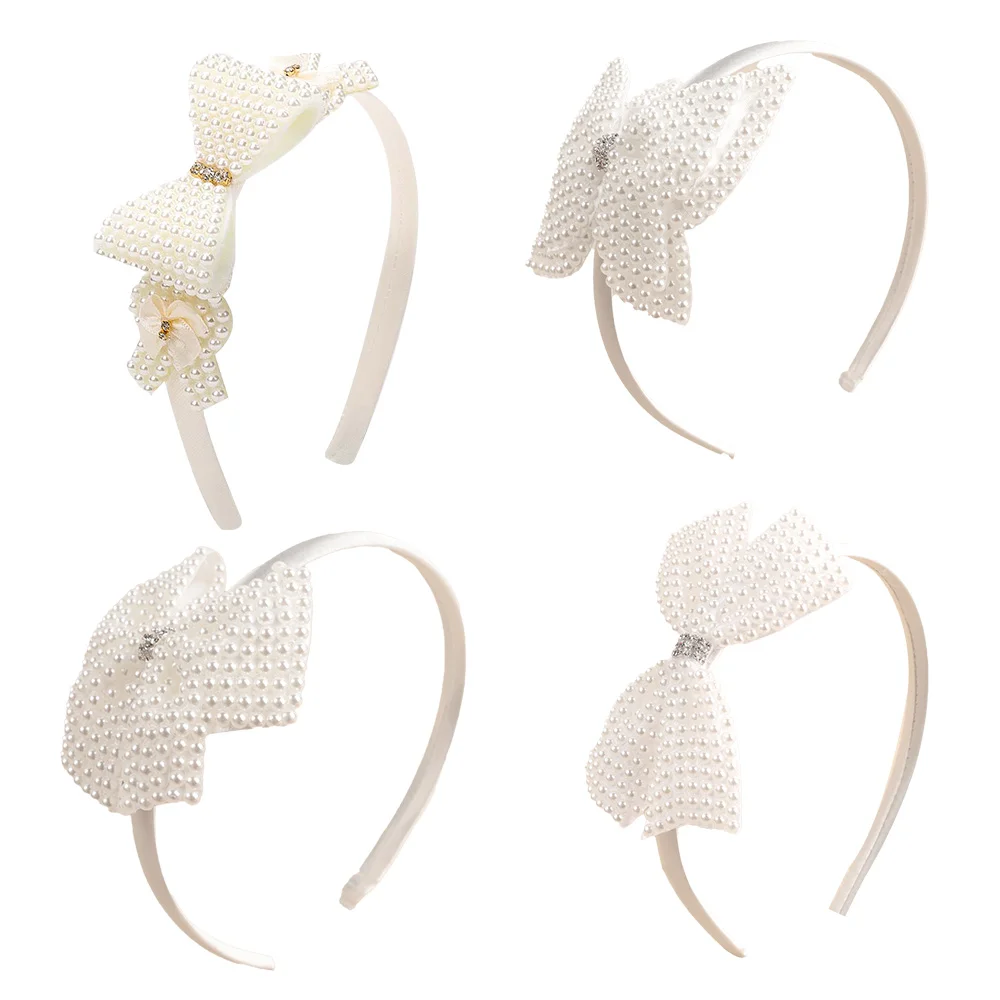 ncmama Fashion Pearl Hairbands For Women Girls Cute Flower Bow Headband Hair Hoop Kids Headwear Baby Hair Accessories Ornament