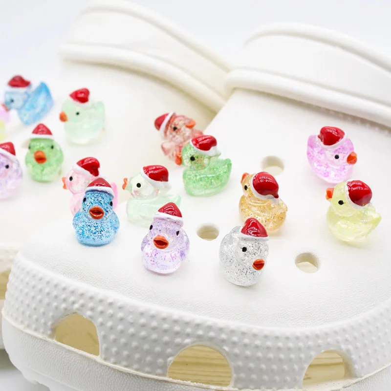 Glow-in-the-Dark Sparkly Christmas Duck Shoe Charm Accessories Luminous Fit Clogs Hole Cotton Shoe Decorate Buckle Parties Gifts
