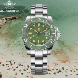 ADDIESDIVE-relojes de cuarzo con bisel de cerámica verde para hombre, reloj de buceo luminoso con calendario, resistente al agua, acero inoxidable, 200M, 41mm, nuevo