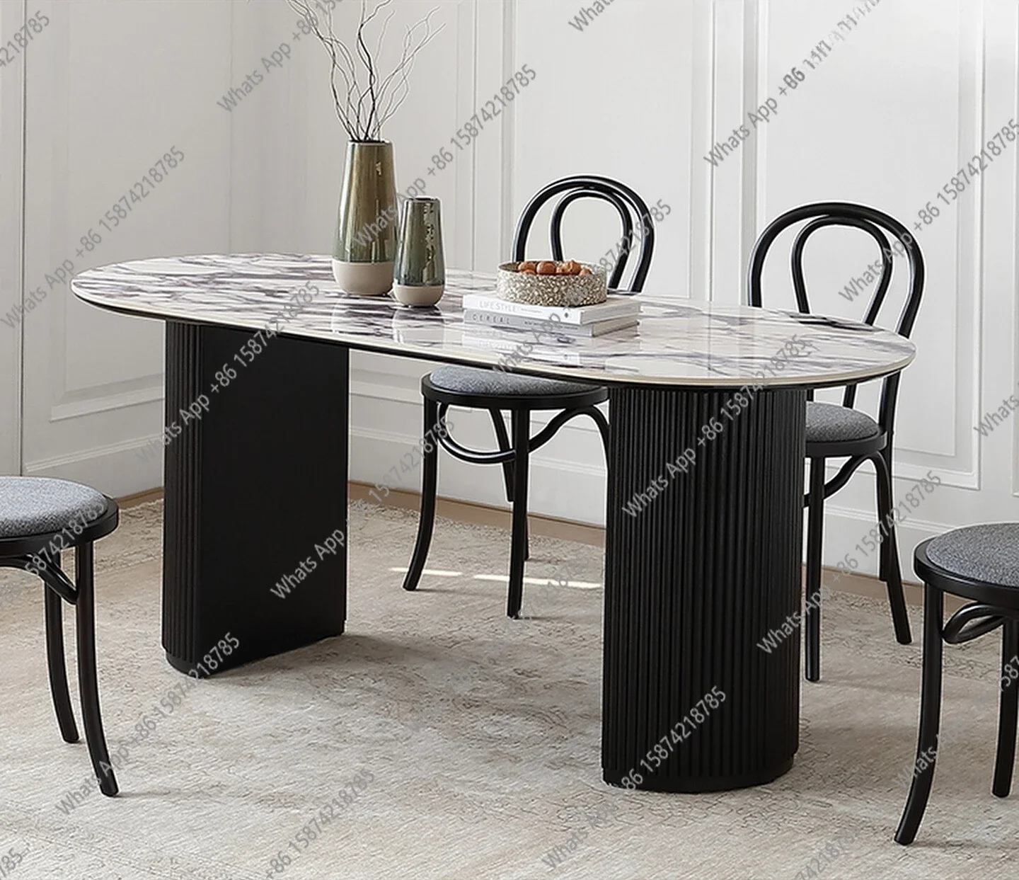 

Роскошный овальный обеденный стол премиум-класса с камнем, современный простой домашний обеденный стол в скандинавском французском стиле в стиле ретро