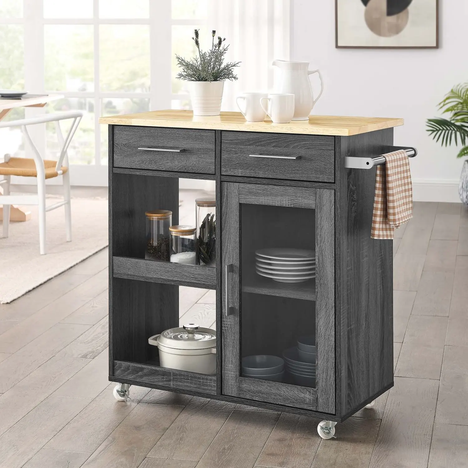 

Foreign trade factory new custom panel furniture dark gray log modern style kitchen island cart sideboard