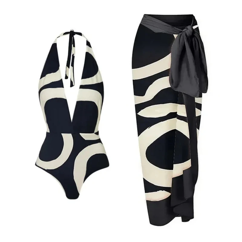 Push Up Women Bikini Set 2024 New Single Shoulder High Waist Color Blocked Split Swimsuit Beachwear Female Bathing Suit Bodysuit