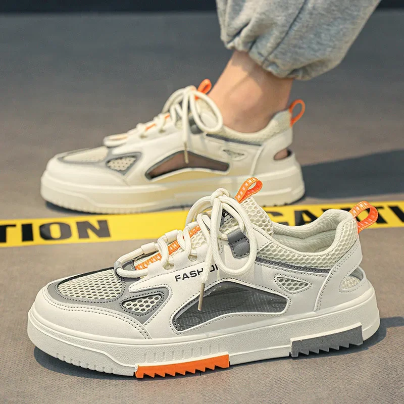 

Breathable Men's Vulcanized Shoes Lace-ups Outdoor Running Shoes Summer New Comfortable Mens Sandals Mesh Casual Sneakers