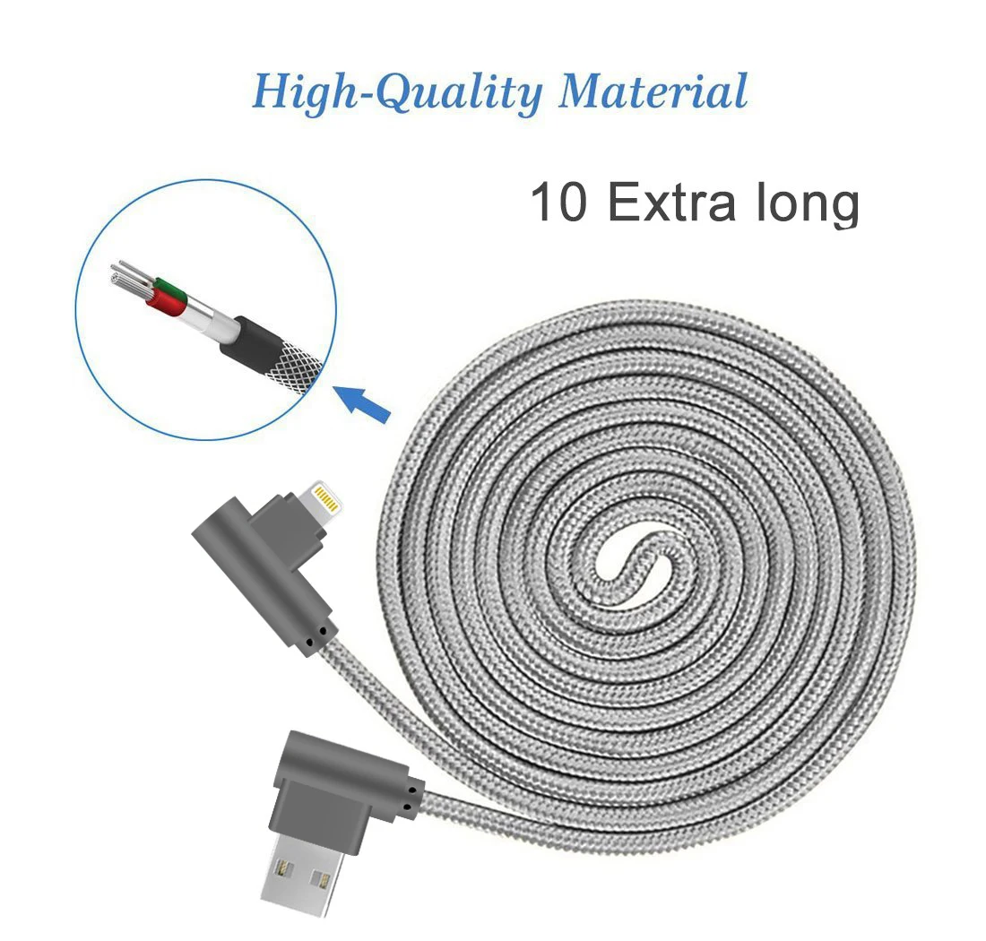 

90 Degree USB Lightning Cable Iphone Cord Game Wire for Iphone 14 13 12 11 X XS XR XS Max 8 7 SE Ipad Fast Charging Original 3m