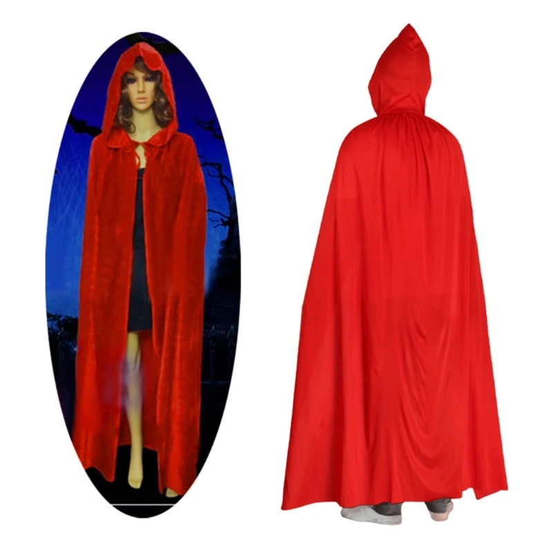 

Хэллоуин Ведьма Бархатный Плащ Взрослый Накидка С Капюшоном Свадебный Костюм Халат Партии Красный