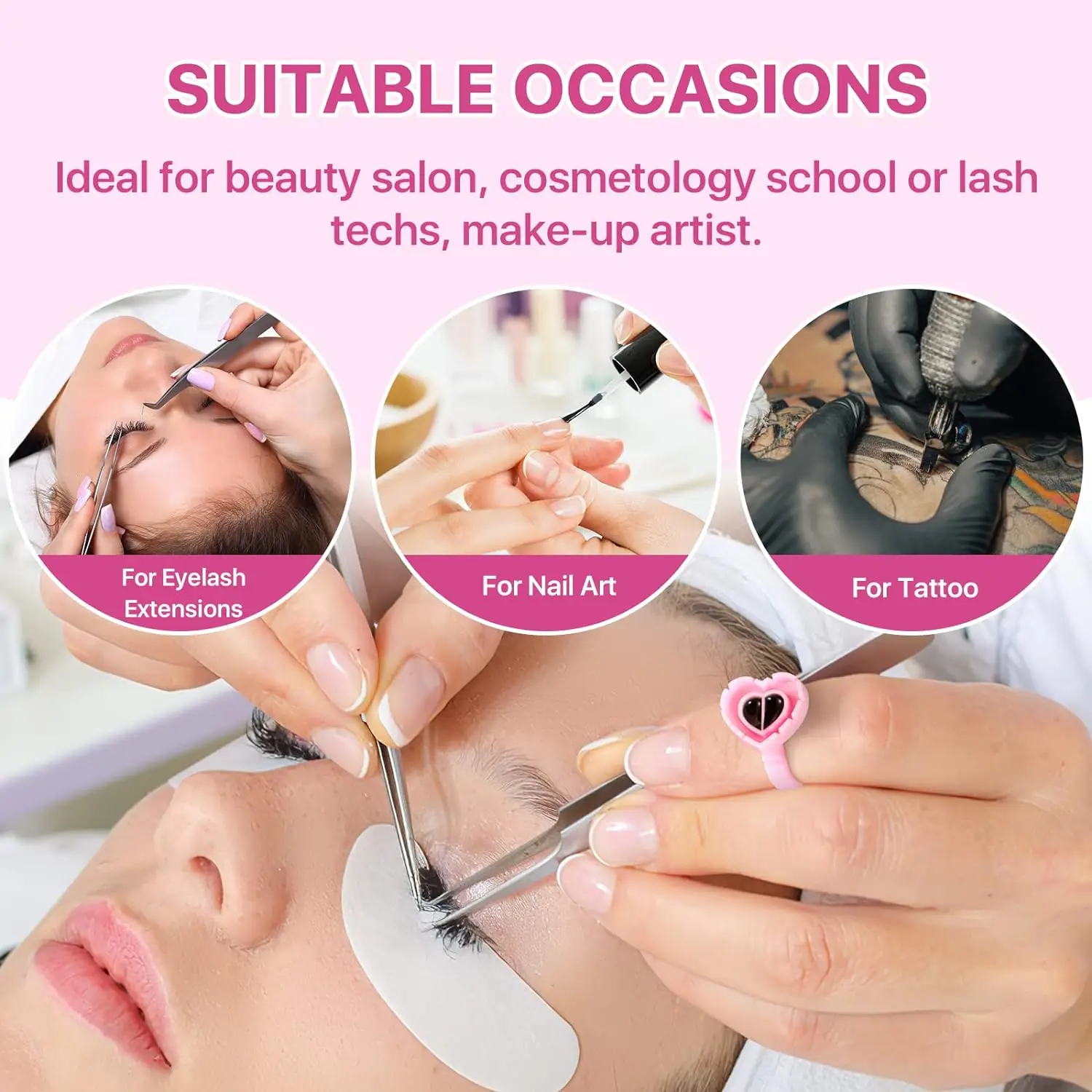 100 Uds. Anillo de pegamento de plástico desechable en forma de corazón, taza para extensión de pestañas, soporte para pigmento de tatuaje, paleta, suministros de maquillaje para pestañas, herramientas