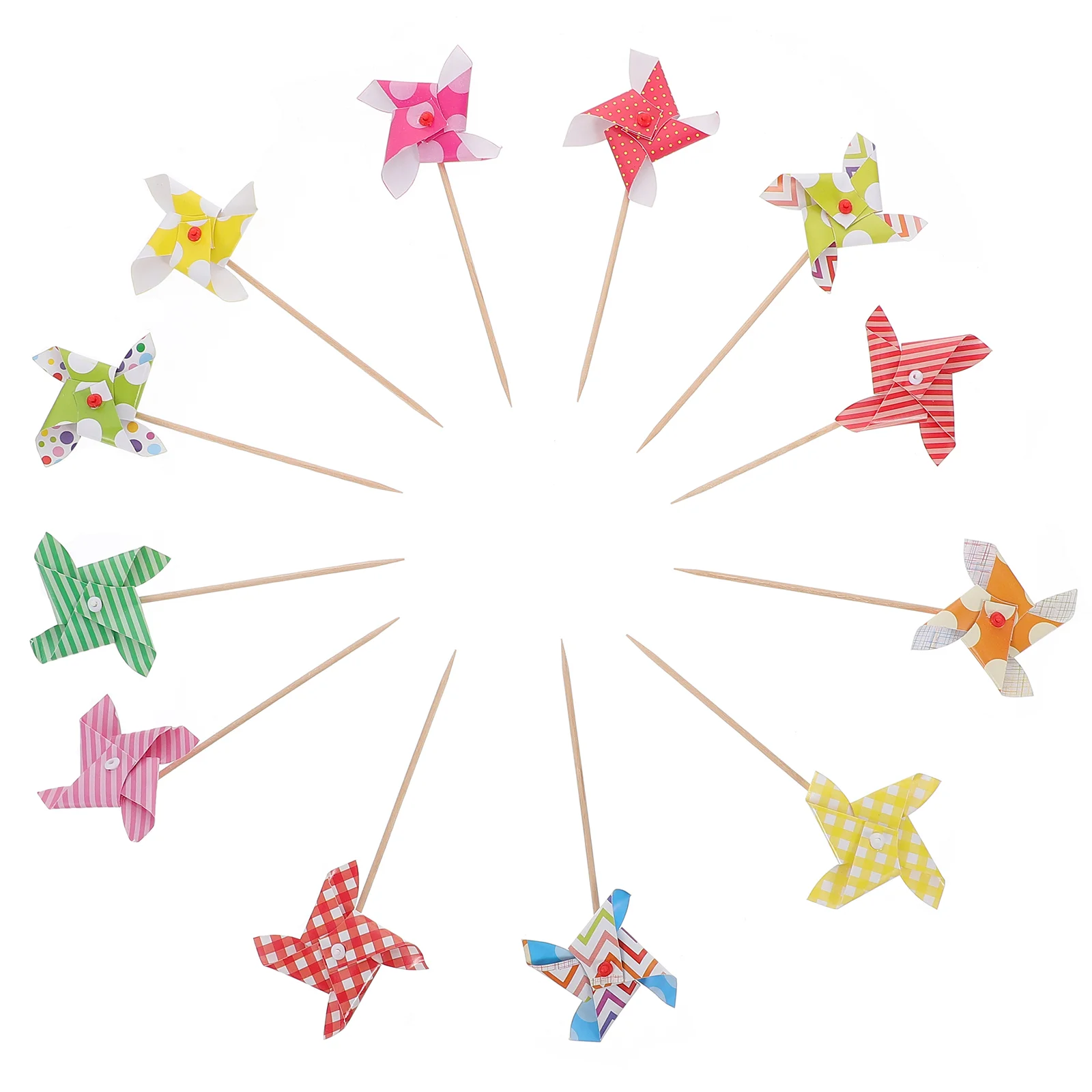 24 Pcs Cake Decorations Picks Windmill Plugin Happy Birthday Cupcake Topper Ornament Hat Toppers