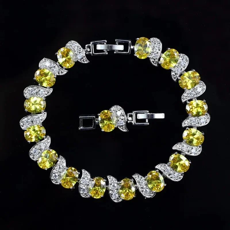 Exquisite Shiny Tennis Ball Shape Crystal Zircon Bracelet for Women Fashion Evening Party Jewelry Girls Gift