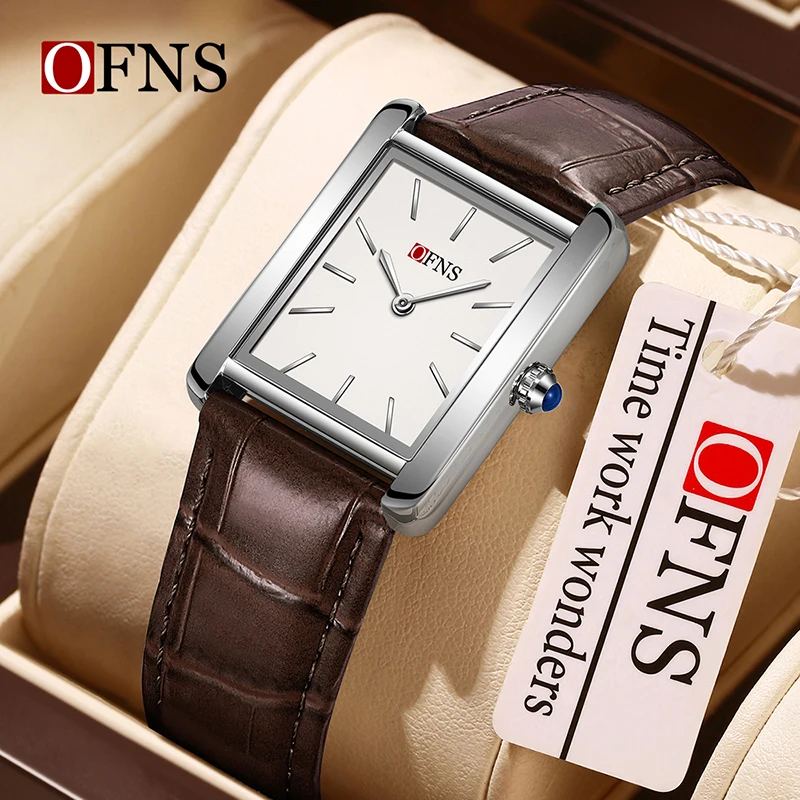 

OFNS1586 Women's Quartz Square Watch 3ATM Waterproof 7.5mm Thin Crocodile Pattern Belt Commuting Temperament Women's Watch