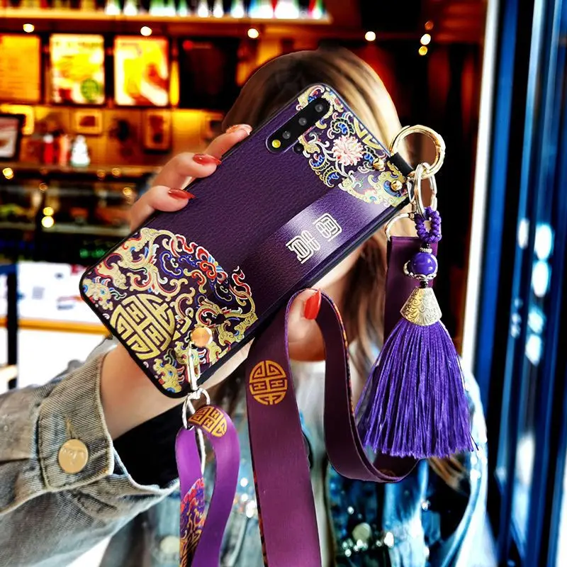 

Chinese Style Purple Totem Phone Case for Samsung Galaxy S25Ultra S24 S23 S22 S21 with Lanyard Tassel Protection Back Cover
