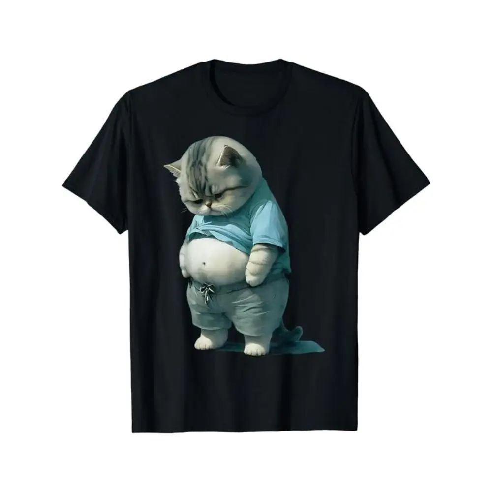 

Funny Fat Cat Art Design Fat Kitten Cat Lover T-Shirtvintage Graphic Tees Casual Cotton